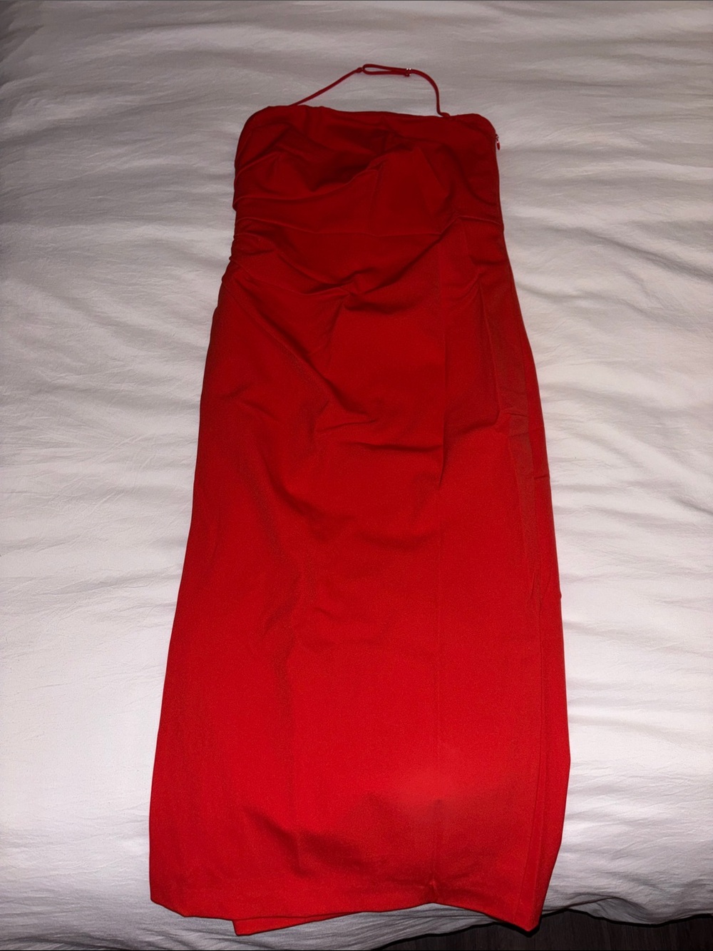 Astr Red Strapless Midi Bodycon Dress